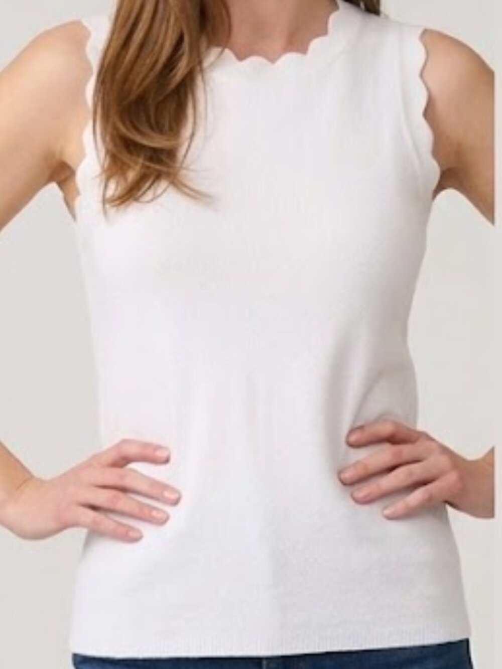 Cable & Gauge White Scalloped-Edge Knit Tank Top